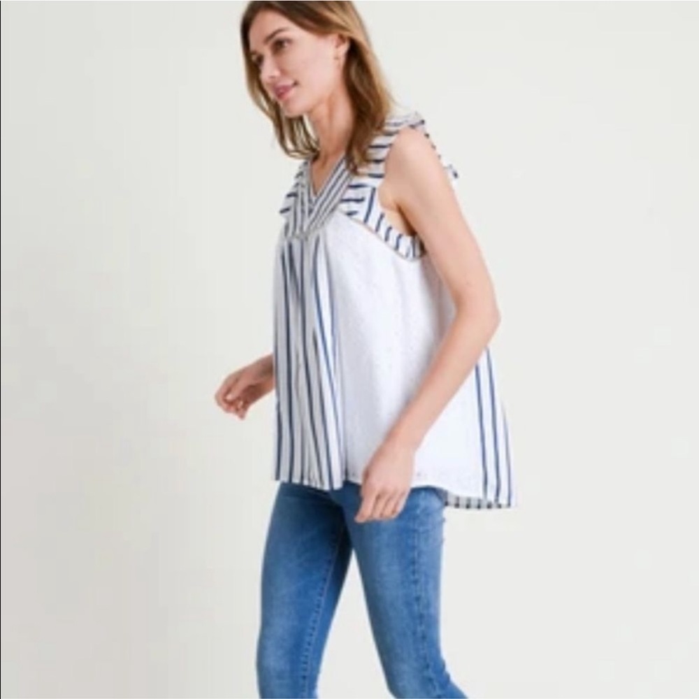 Doe & Rae Stripe & Eyelet Ruffle Sleeve Top - Picture 3 of 6
